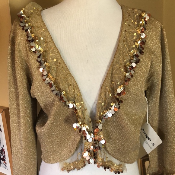 Vtg JOSEPH A Paris-Lisbon-NY sz XL Metallic Topper Elegant Netting Sequin NEW - Picture 12 of 17